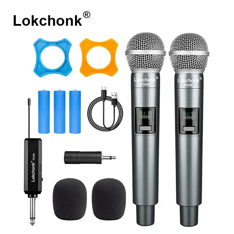 PG58 Wireless Microphone 2 Channels UHF Fixed Frequency Handheld Mic Micphone For Party Karaoke Professional Church Show Meeting