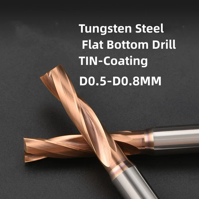 

2PCS Integral Tungsten steel flat bottom Bit 180 ° steel TIN-Coating countersunk shank Drill bevel fast Drill D0.5-D0.8MM