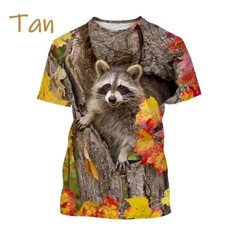 New Hot Selling Cute Raccoon 3D T-shirt Fashion Funny Animal Print Casual T-shirt Unisex Round Neck Hip-hop Harajuku Tops Tees