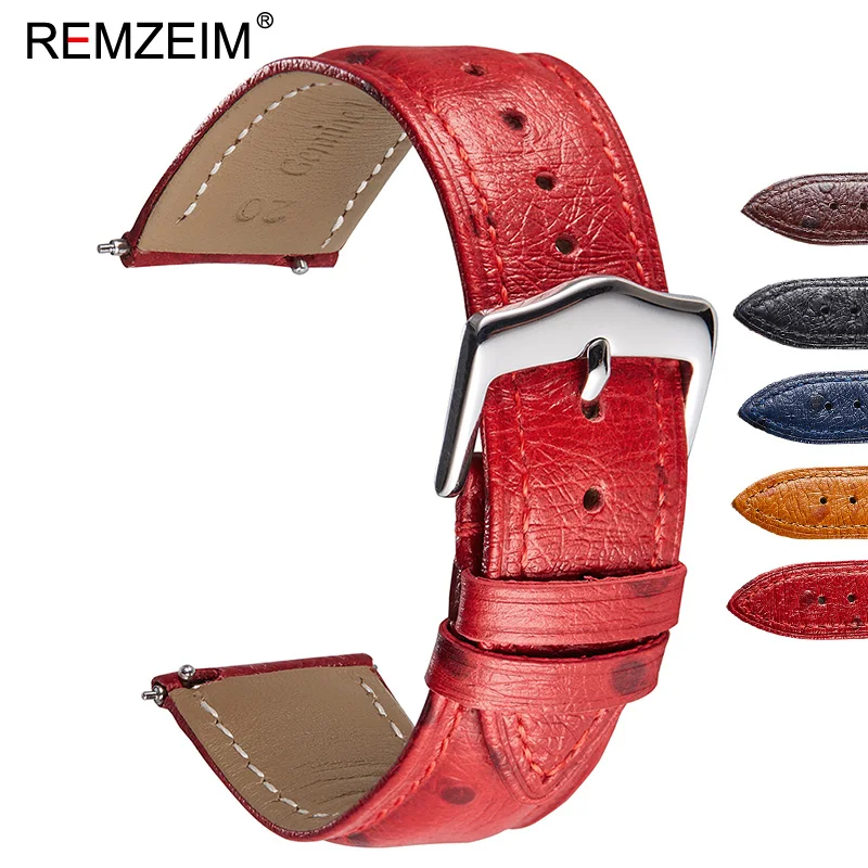 Ostrich Pattern Vintage Handmade Leather Watch Bands Straps Men Women 18mm 20mm 22mm 24mm Quick Release Leather Watch Strap