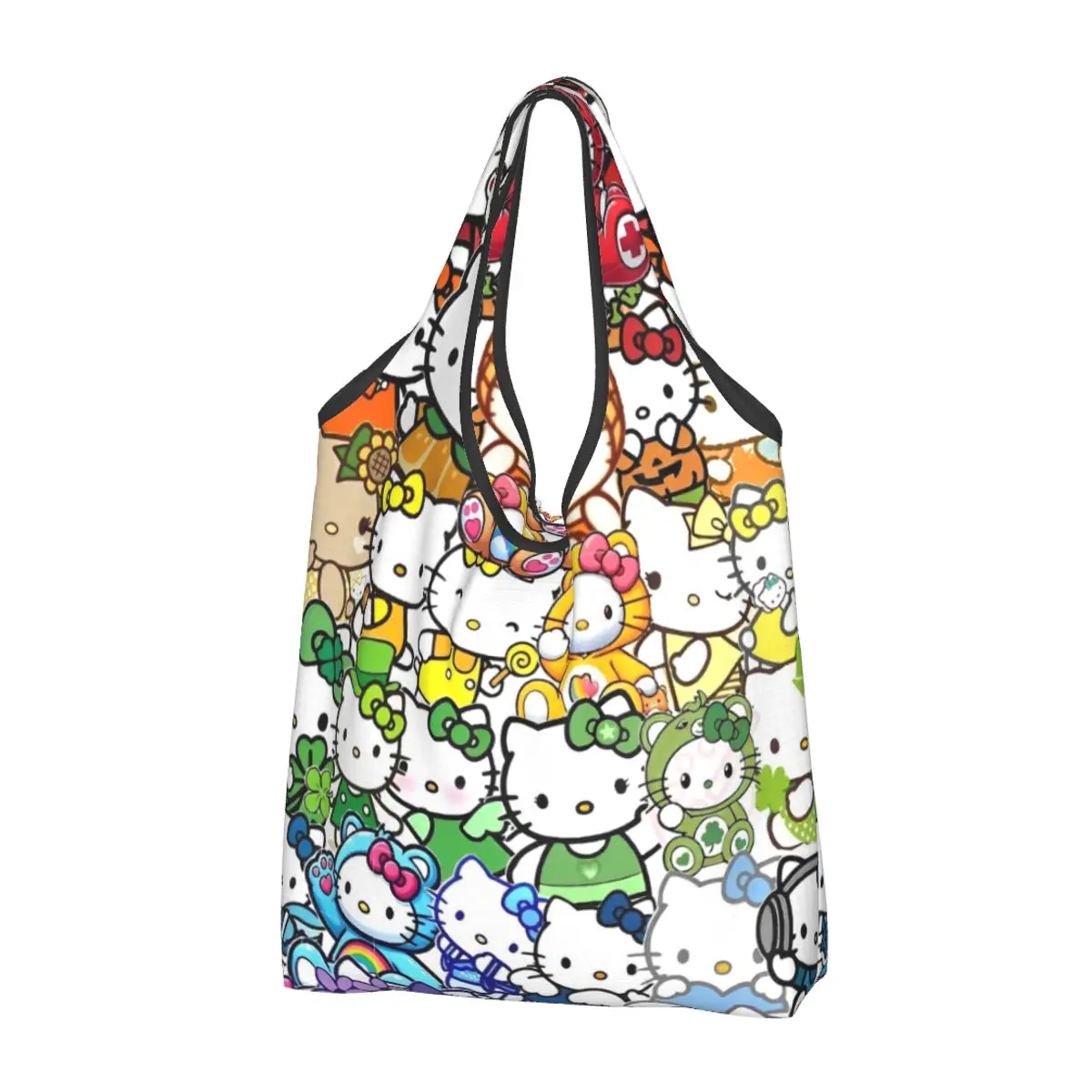 

Hello Kitty Rainbow Shopper Bag Handbags Women Graphic Design Tote Bag Casual Polyester Beach Shopping Bags