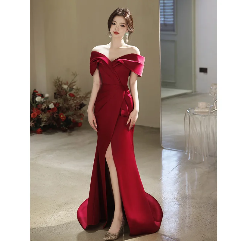 Bride Off Shoulder Wedding Dresses Formal Long Mermaid High Split Party Gowns Toast Clothing Vestidos