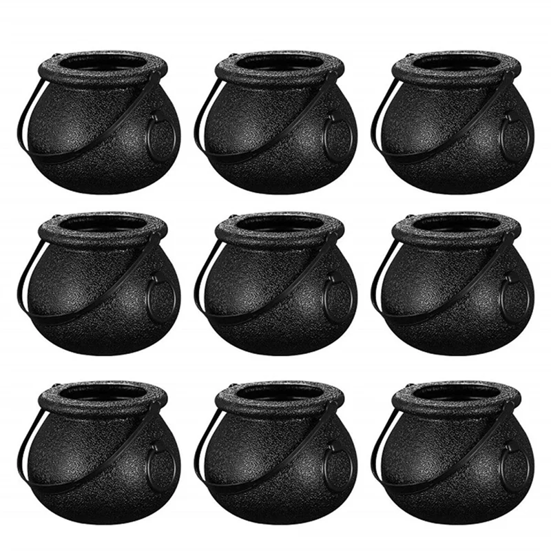 

FORW-24Pcs Mini Candy Kettles Witch Skeleton Cauldron Holder Pot With Handle For Halloween Easter St Patrick's Day Party