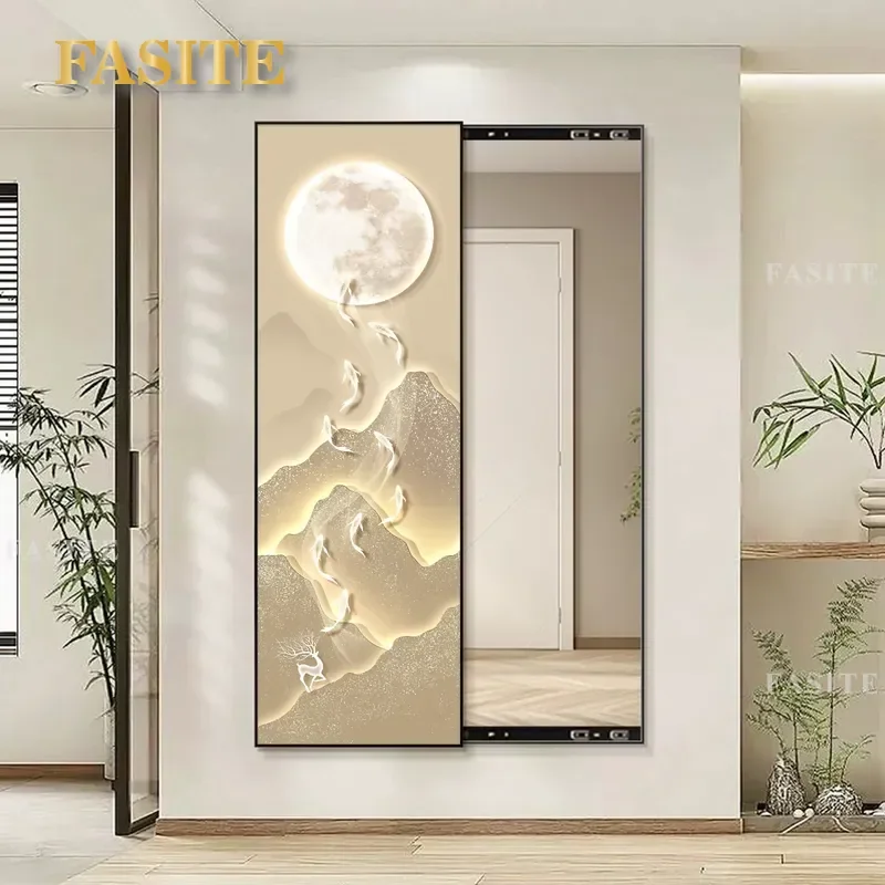 For Hidden Full Body Mirror Decorative Painting Cream Wind Nine Fish Push Pull Entrance Wall Mural Space Saving Home Decor