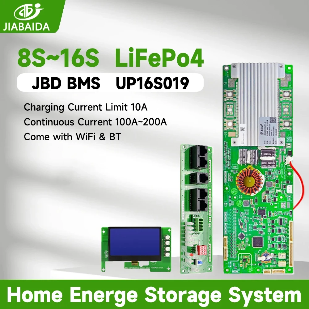 JBD BMS UP16S019 8S-16S LiFePo4 Smart Home Energy Storage Build-in BT Wifi 24V 48V LFP 100A-200A JIABAIDA BMS Connect Inverter