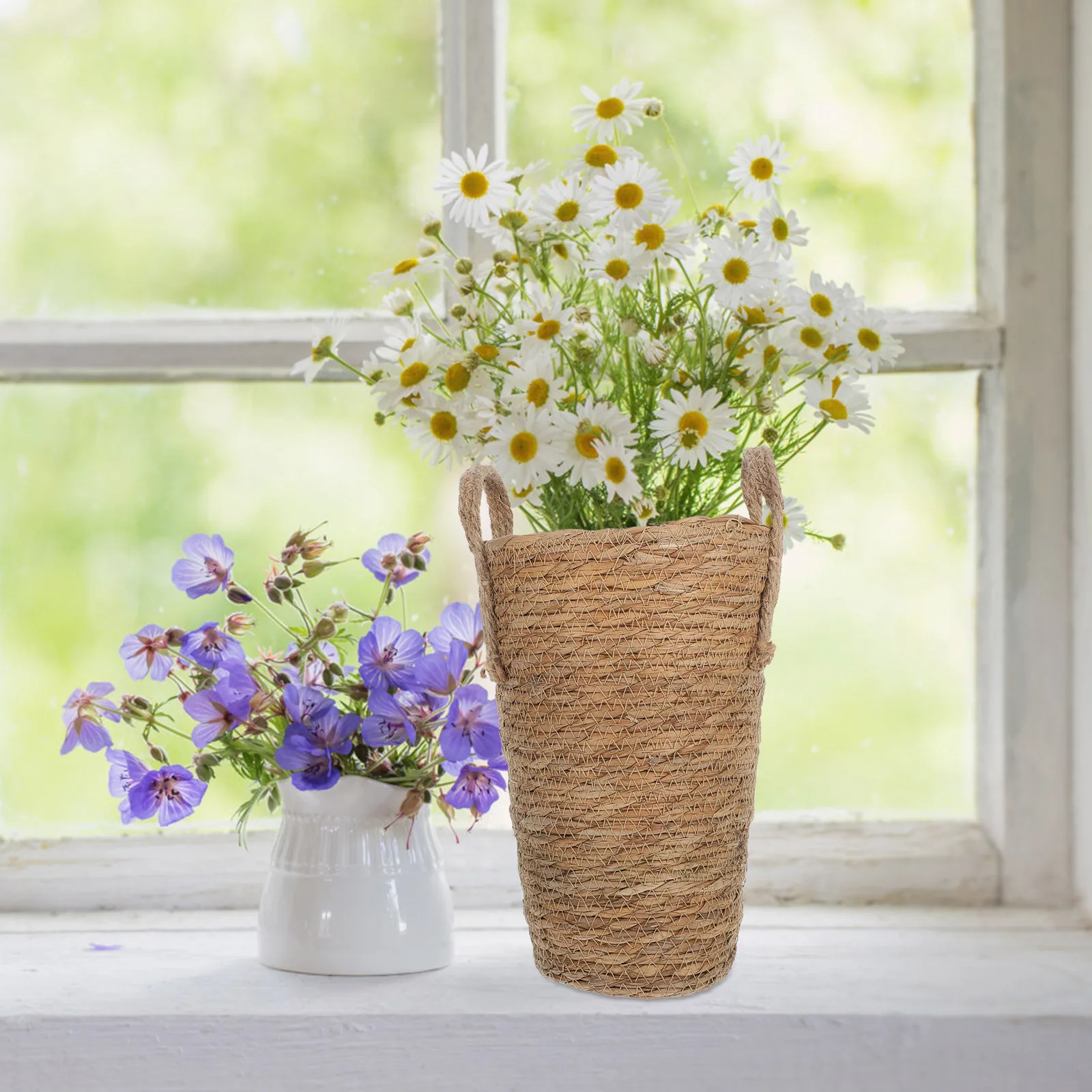 

Rattan Flower Basket Decorative Storage Modern Planter Vase Minimalist Hand Woven Straw Indoor Pots Large Space Plant Baskets