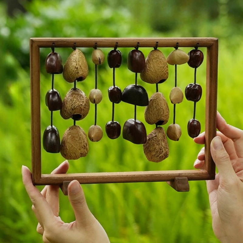 Wooden Fruit Shell Wind Chime Nut Shell Sound Bundle Hand Bell with Bracket Sound Healing Meditation Ornaments Wind Chimes