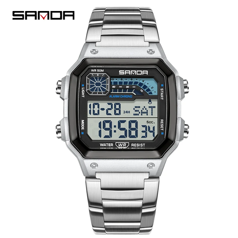 

SANDA SD6196 модные мужские электронные многофункциональные светящиеся циферблаты с календарем водонепроницаемые спортивные цифровые часы для мужчин