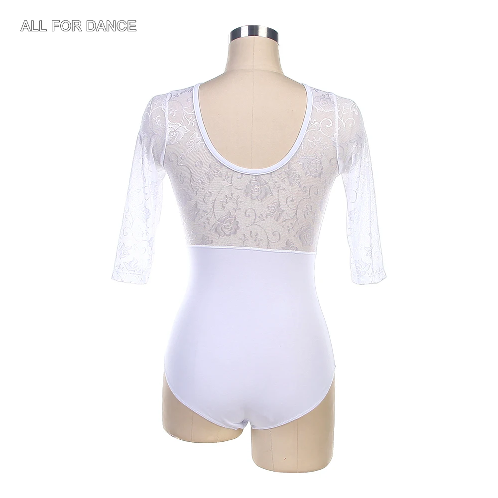 03D2421 Free Shipping Adult Dance Letoards Mid Length White Lace Ballet Leotard Ballet Dancewear Dance Costume