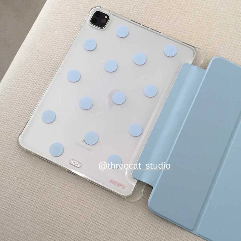 Blue Polka Dots Korea ins Y2K Tablet Case For iPad Pro 11 13 M2 M4 M3 10.2 5/6th 7/8/9/10/11th Mini 6 7 Air 1 2 3 4 5 6 Cover