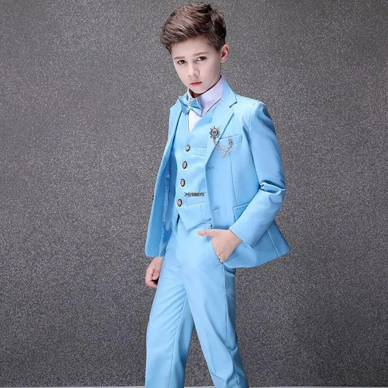 Flower Boys Blue Wedding Suit Kids Party Photograph Suit Teenager Birthday Tuxedo Dress Children Graduation Stage Show Costume