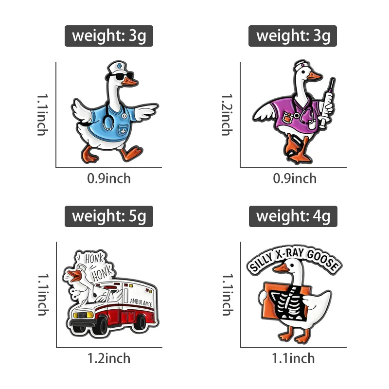 Silly Goose Duck Enamel Pins Doctor Nurse X-Ray Ambulance Brooches Lapel Badges Medical Jewelry Gift for Friends