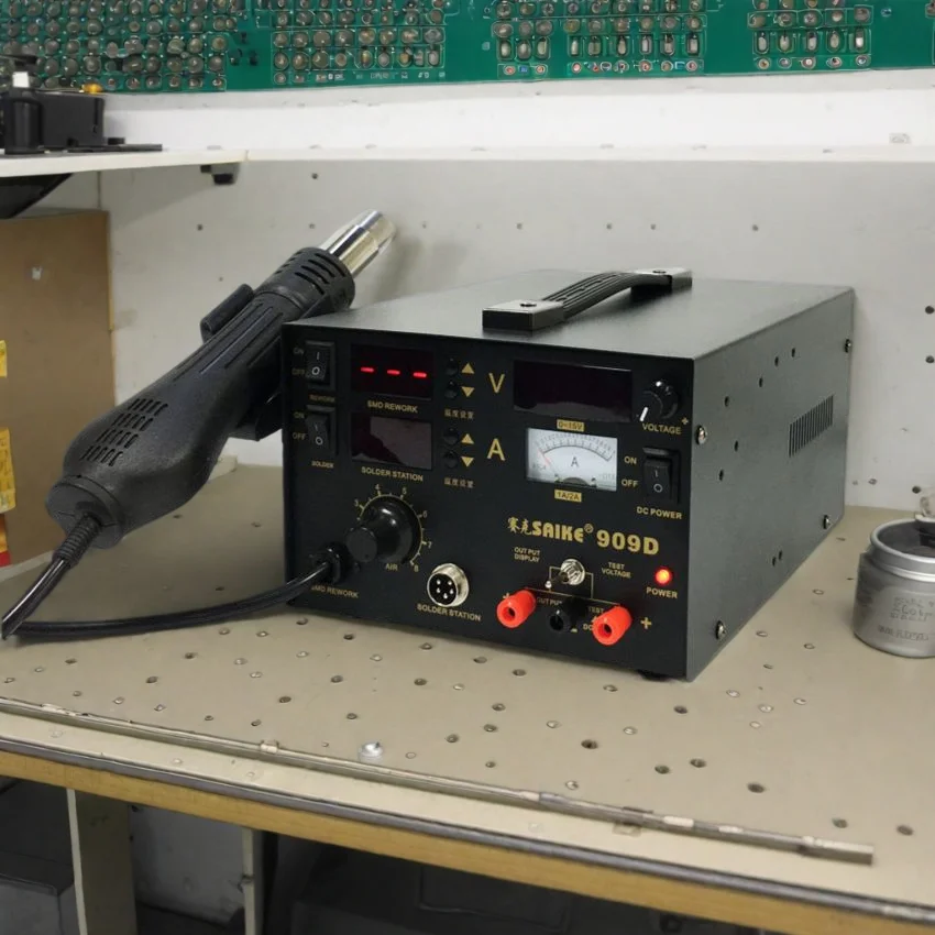 Saike 909d 3 em 1 estação de solda pistola de ar quente desoldering ferro elétrico soldagem 1a/2a 0-15v dc fonte de alimentação regulada