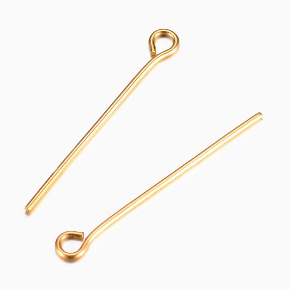20Pcs Golden Stainless Steel Eye Pin Golden Open Eye Pins Eye Pins Findings Jewelry Making Pin Metal End Headpins for Earrings