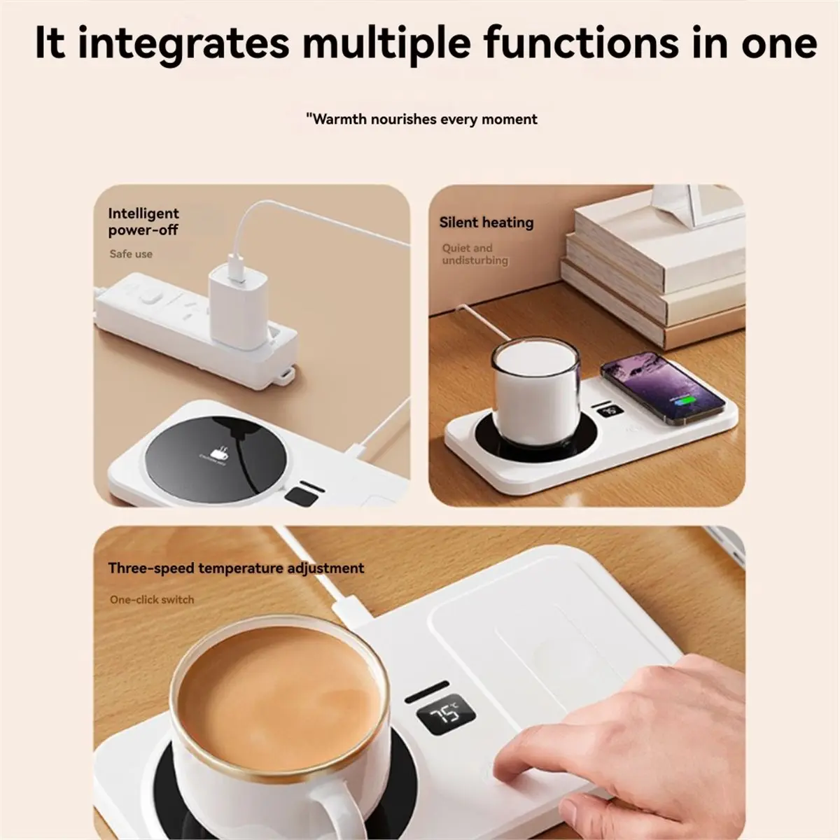 Mug Warmer and Phone Charger 2 in 1 Wireless Charger Drink Heating Warmer Magnetic USB Wireless Charging B