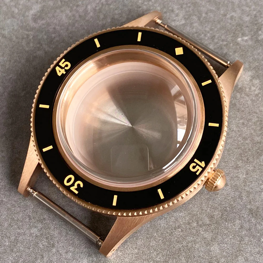 CUSN8 Solid Bronze Vintage 50-Fathoms 200M Dive Watch Case Fit NH35 NH36 PT5000 Domed Sapphire Glass Lume Mark Ceramic Insert