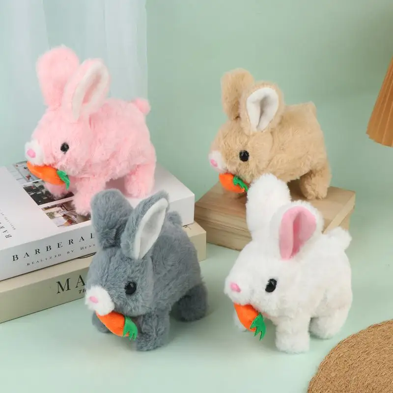 Hot Sale 1Pcs New Shaking Ears Easter Realistic Bunny Toy Stuffed Doll Soft Smart Pet Rabbit Handmade Carrot Rabbit