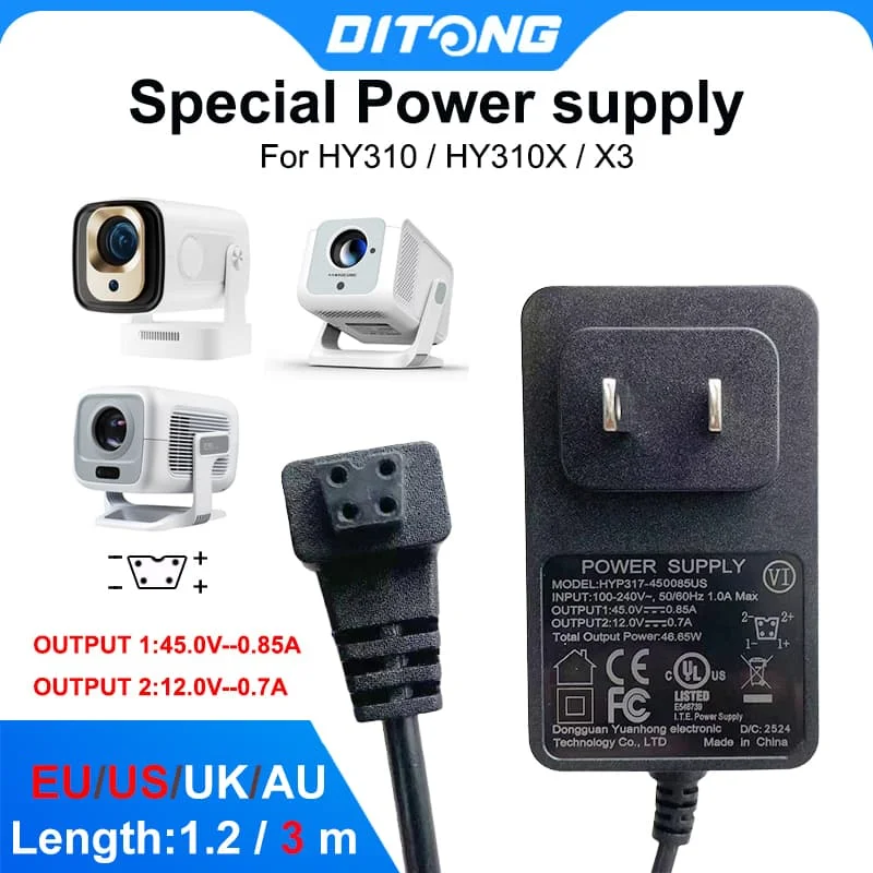 DITONG X3 Projector 1.2m /3m Original Extended Power Adapter DC Cable Extension Suitable for Magcubic HY310/HY310X/X3 Projector