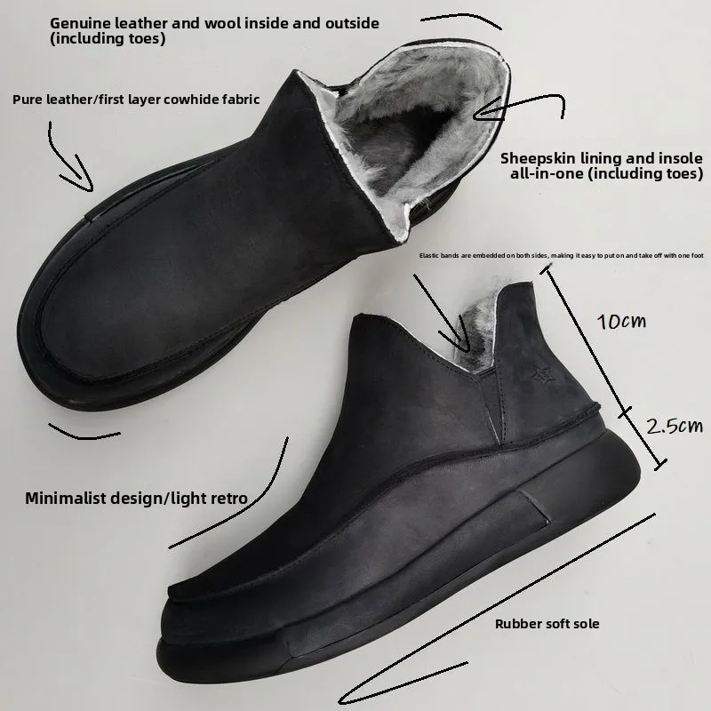 양가죽 모피 남성 신발 천연 양모 정품 가죽 부츠 미끄럼 방지 부드러운 밑창 하이탑 스노우 슈즈 남성 짧은 부츠 겨울