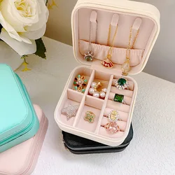 Portable Mini Jewelry Storage Box Jewelry Organizer Leather Square  Small Round Box Jewelry Storage Case For Women Ring Leather