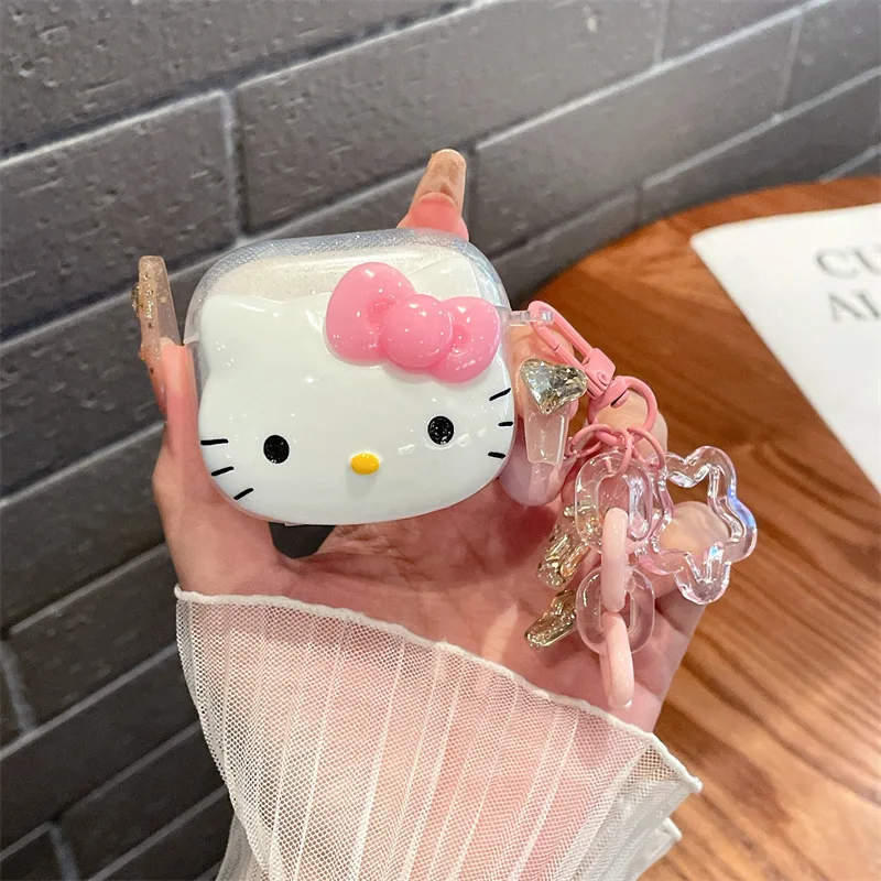 Hello Kitty Glitzer Rosa Schutzhülle für Airpods Pro 2/Airpods Pro/Airpods 1/2/3 Hülle mit Schlüsselanhänger Liebhaber Mädchen