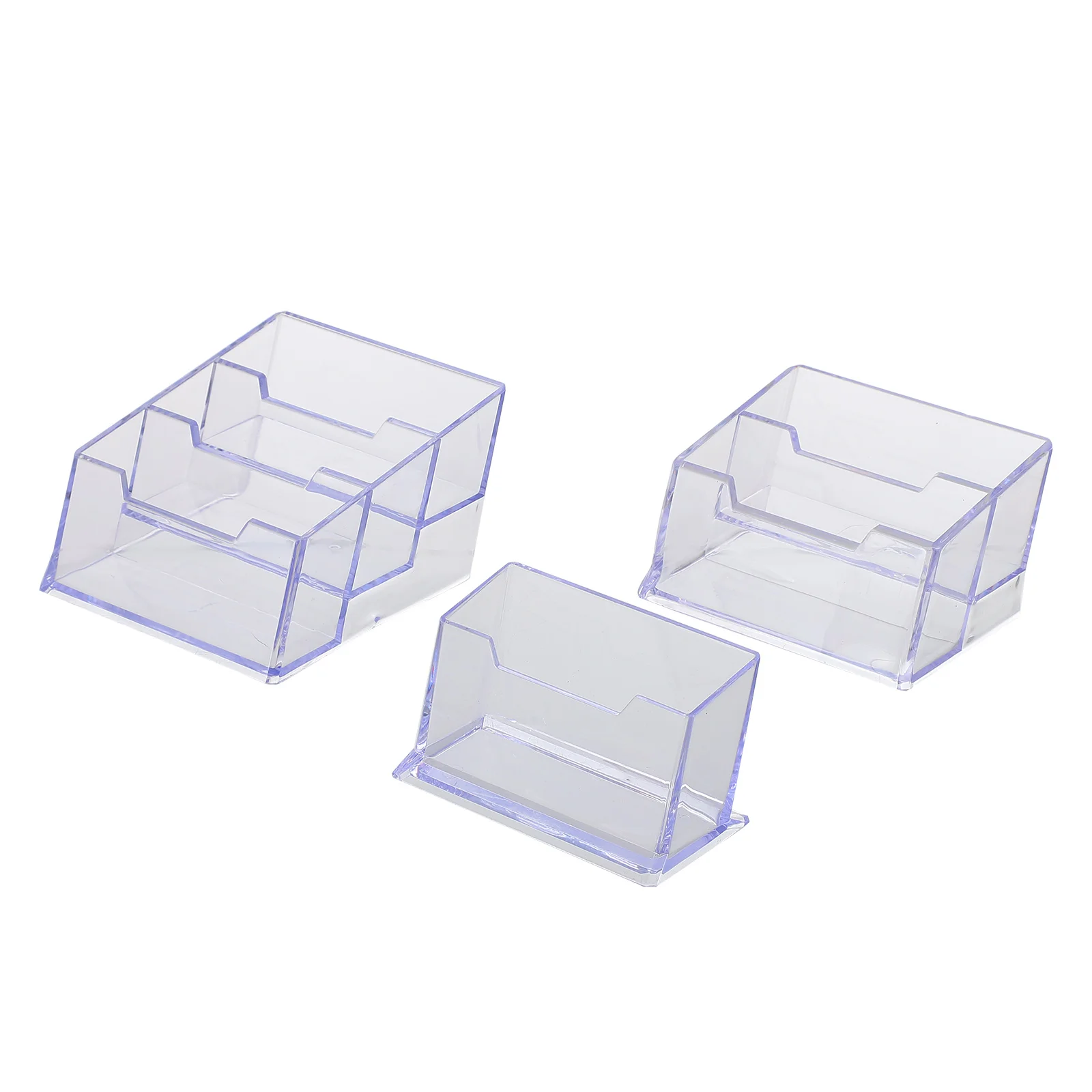 

3pcs Desktop Business Card Holder Clear Plastic Cards Display Rack Smooth Design Professional Aesthetic Stable Support Feet