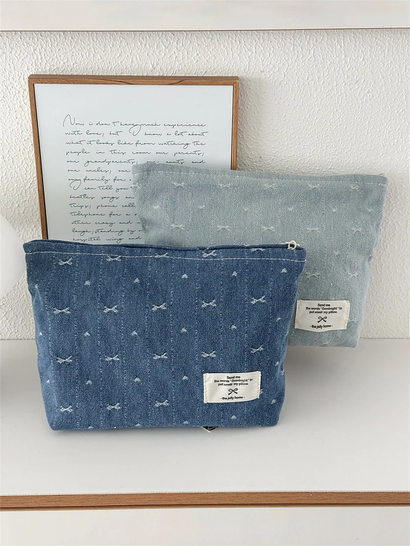 

1 pc Vintage Blue Jeans Makeup Bag Closure Women Makeup Organizer Storage Bag Pouch Opening Zipper Cosmetic Brush Pouch