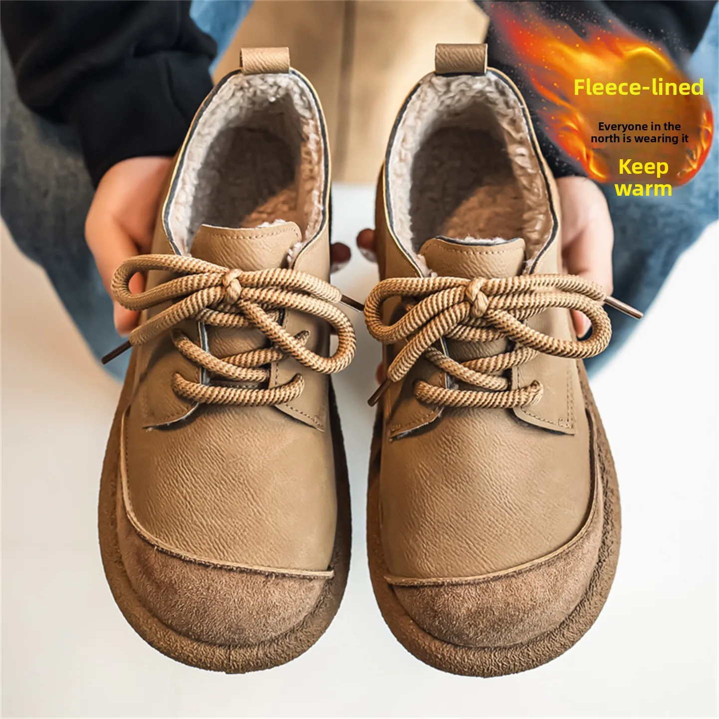 

Мужские зимние кожаные ботинки на флисовой подкладке, удобные, мягкие, теплые, повседневные, с круглым носком, на низком каблуке, с резиновой подошвой.