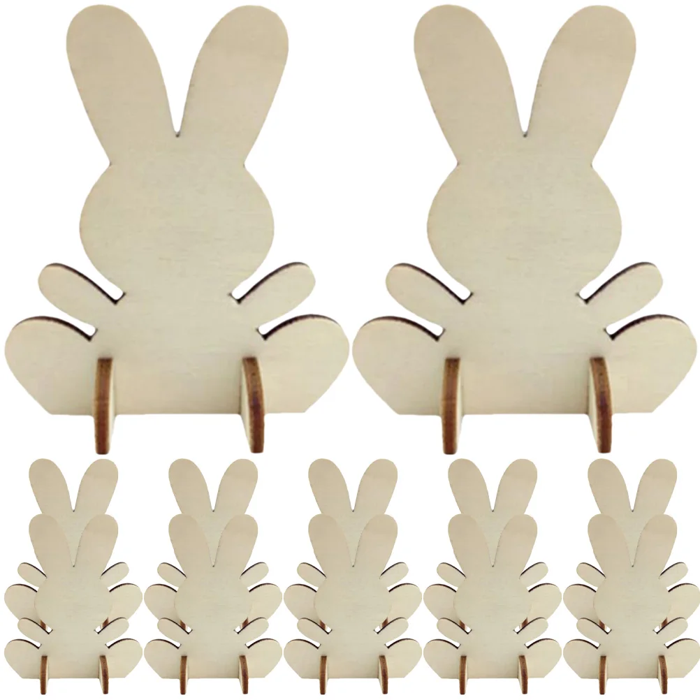 12 قطعة من قواطع الأرنب الخشبية DIY زينة عيد الفصح شرائح خشبية غير مكتملة للأطفال لوازم الرسم اليدوية حفلة عيد الفصح #6