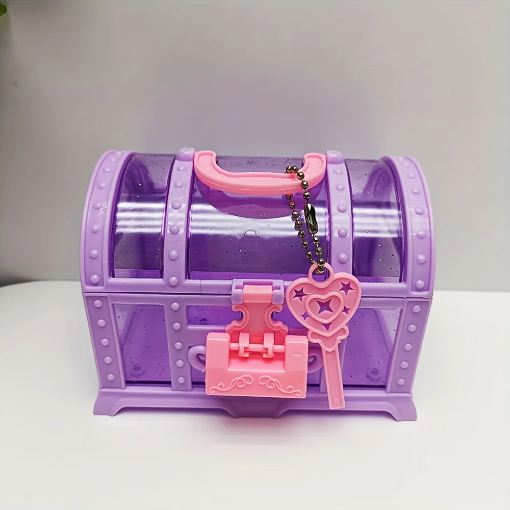 1pc Pink/Purple Cute Makeup Box, Plastic Toy Box With Lock, Treasure Chest Jewelry Case, Decoration Ornament Case Girls Dressing