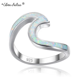 Solid 925 Sterling Silver Ring Fashion Women Wave Natural Fire Opal Finger Ring Lady Wedding Party Lover Gift Fine Jewelry Super