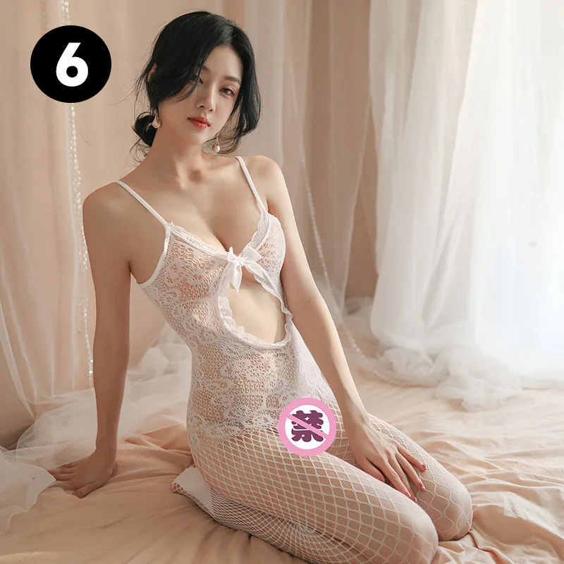 Europe and the United States large size sexy underwear female lace sling bow net dress with stockings do not take off