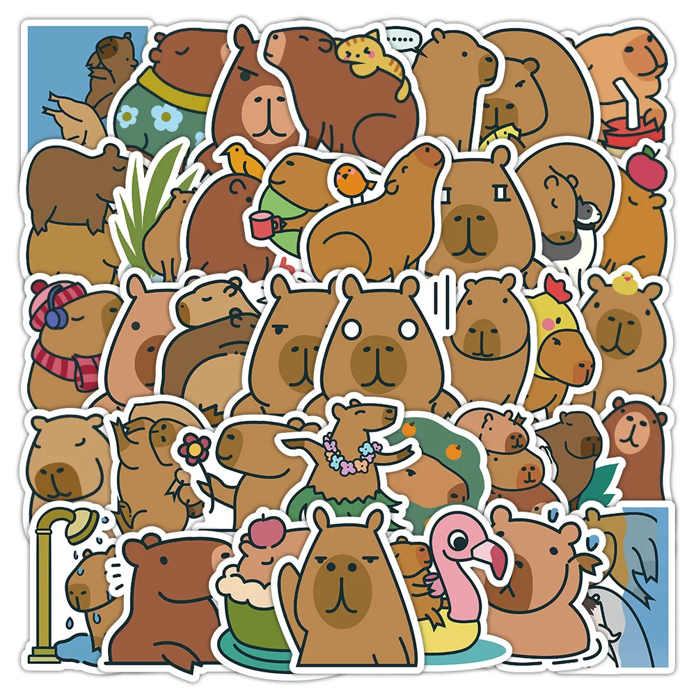 10/60PCS  Cartoon Cute Capybara Graffiti Waterproof Stickers Personalized Trendy Decoration Guitar Skateboard Water Cup Decals