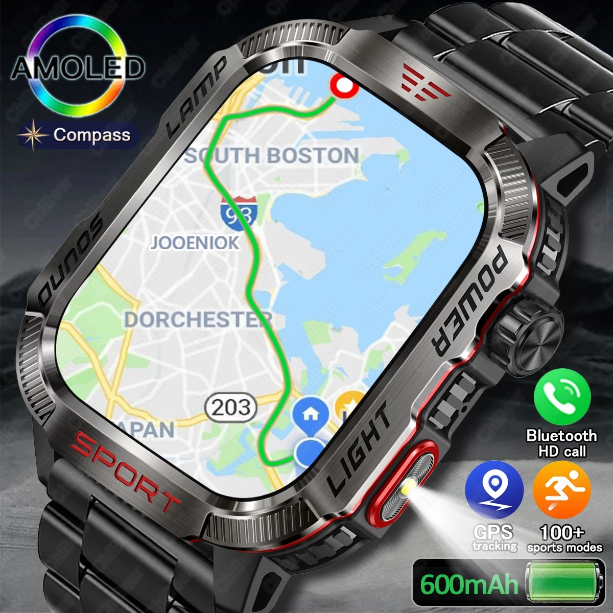 

Outdoor GPS Sports Smartwatch Men 2.01 inch Rugged Military Fitness Bracelet 600 mAh Battery BT Calling Smartwatch For Xiaomi