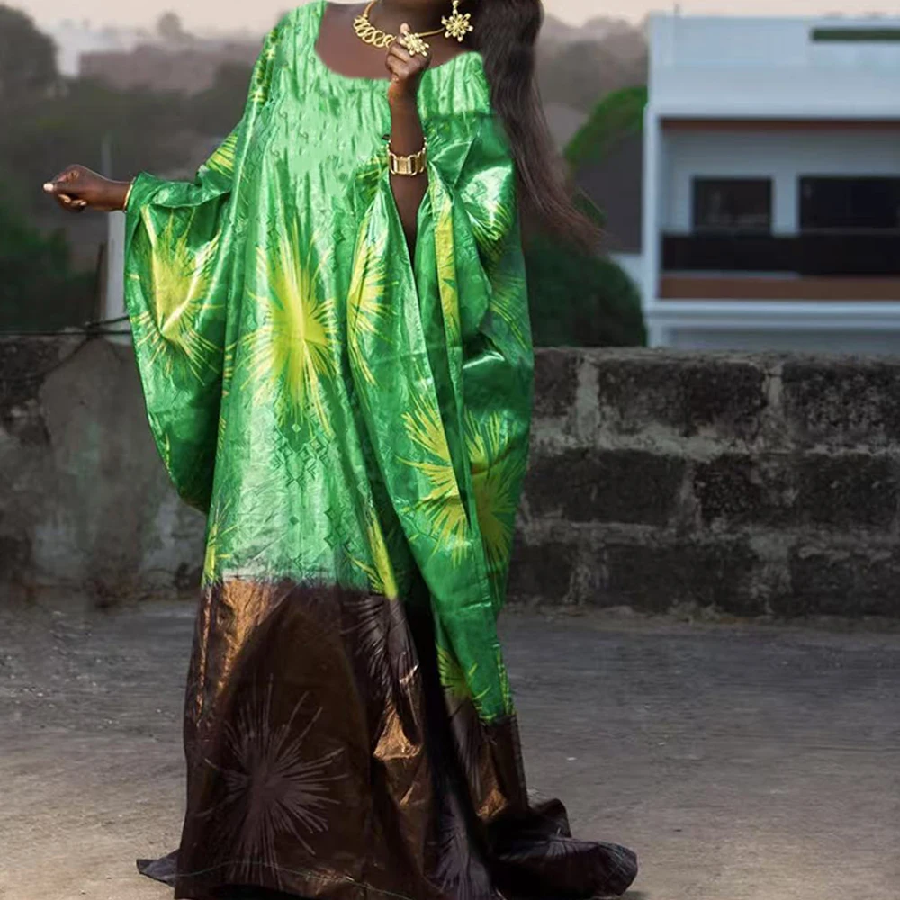 

2025 Newest Shiny Boubou Women Party Dashiki Robe Boubou Printed Brocade African Ankara Long Dresses Prom Evening Gowns Robe