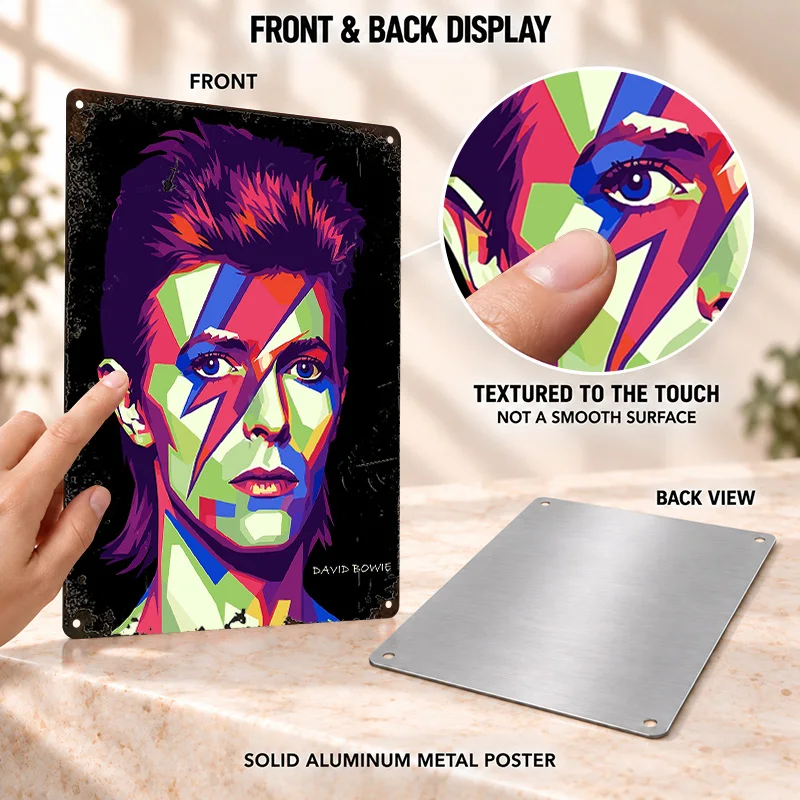 David Bowie Printed Posters Retro Album Inspired Portrait Man Cave Wall Art Personalized Aluminum Metal Sign Guitar Lover Gift