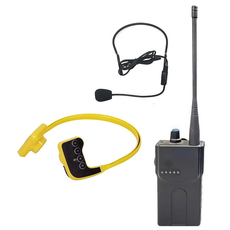 

Swimming audio communication system FM radio transmitter walkie talkie waterproof wireless bone conduction headset for coach