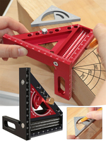 3D Multi-Angle Woodworking Square Protractor, Aluminum Alloy Miter Triangle Ruler T-Type Scriber - 22.5/30/45/60/67.5/90 Degree