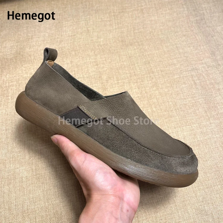 Summer Breathable Leather Shoes Men\'s Round Toe Casual Leather Fat Wide Feet Soft Soled Handmade Single Slip-On Men\'s Shoes