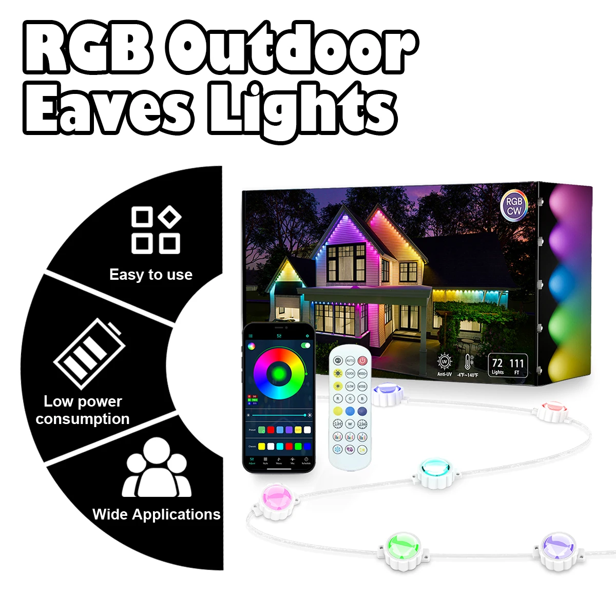 Bluetooth/WIFI Eaves Lights Permanent LED USB Eave Waterproof Holiday Dimmable Light 24V/5V Light Up US/EU Plug String Smart RGB