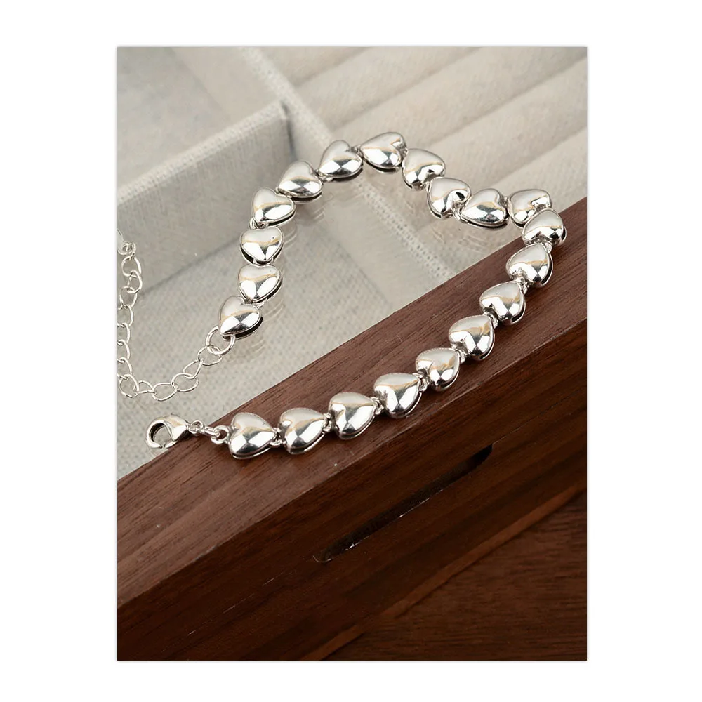 925 Sterling Silver Bracelets for Women Men String Accessories Trend Vintage Simple Retro Heart Pendant Party Jewelry Gift
