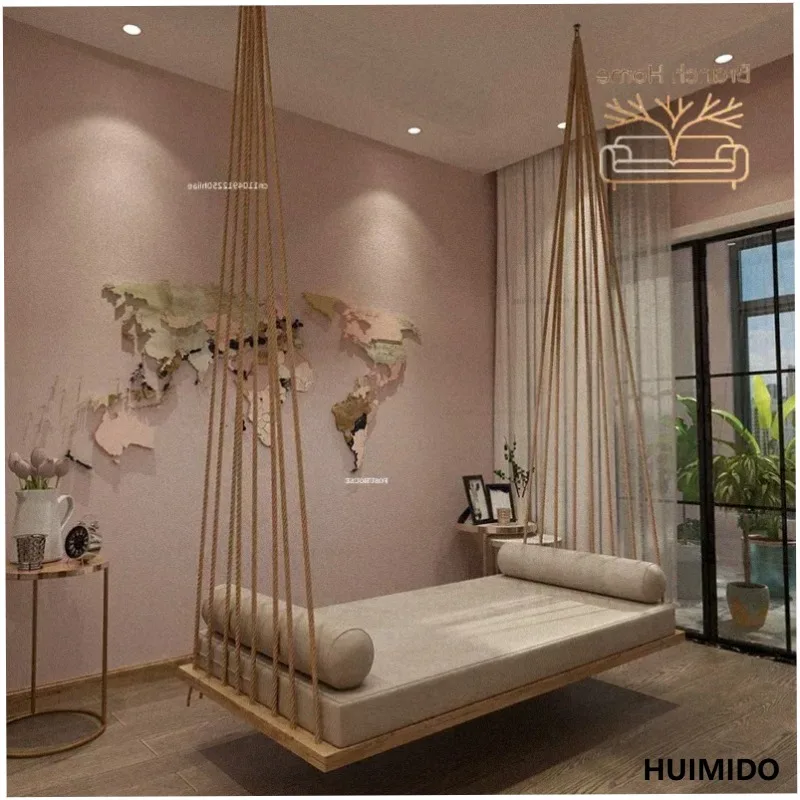 Home Balcony Open-air Hammock Garden Patio Bedroom Rest Rocking Chair Leisure Solid Wood Outdoor Swings Nordic Outdoor Furniture