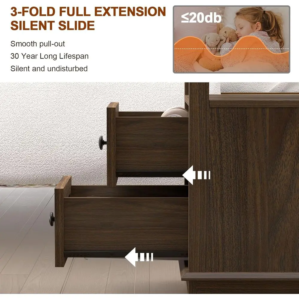 Narrow End Table with lip Top Charging Station and 2 Ders | Type-C & USB Port & Power outlets, Wooden Storage Cabinet, Side Tabl view 5