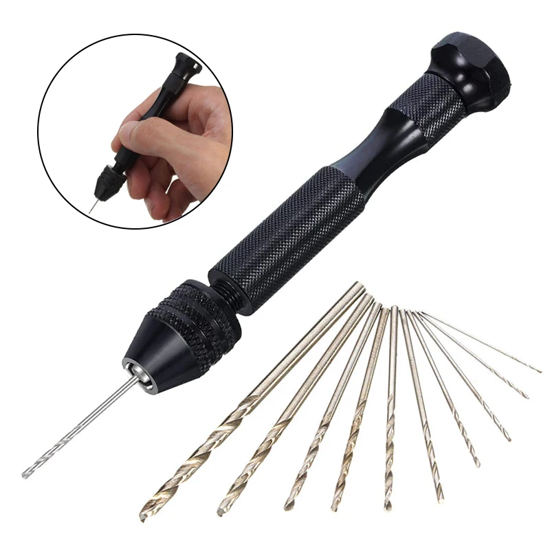 0.3-3.2mm Aluminum Hand Drill with Keyless Chuck HSS Steel Twist Drill Bit Woodworking Drilling Rotary Tools Hand Drill Manual