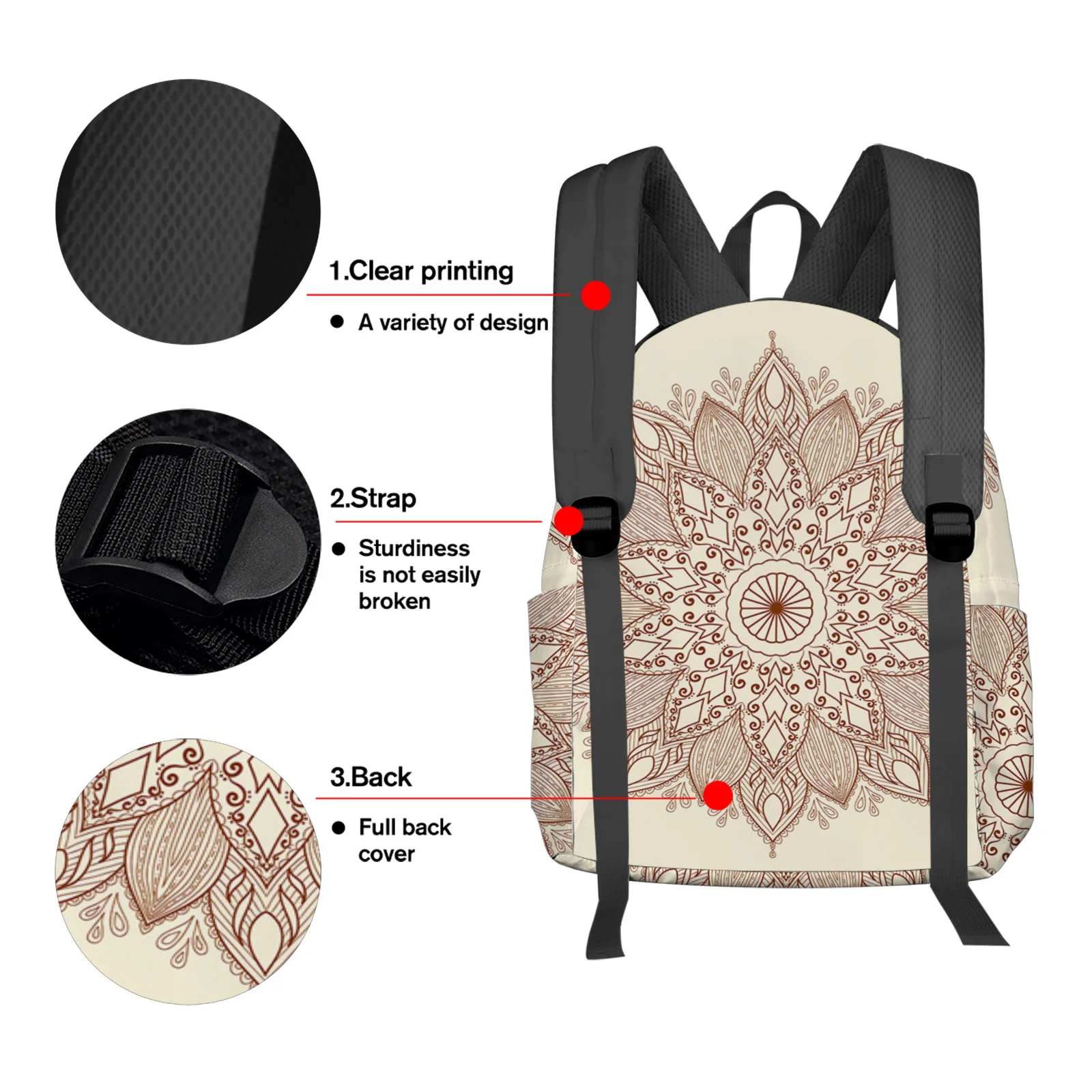 Mandala Flowers Bohemia Backpack Teenagers Student School Bags Laptop Bag Women's Casual Travel Backpack