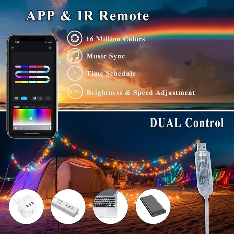

【Clearance Sale】Pixels RGB Fairy String USB Music Dream Color Light USB DC5V Christmas LED Garland Wedding Birthday Party Decora