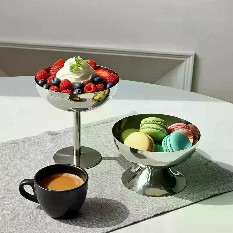Long Lasting Stainless Steel Goblet Cup Reusable for Ice Cream Dessert Salad Snack Party Bar Supplies