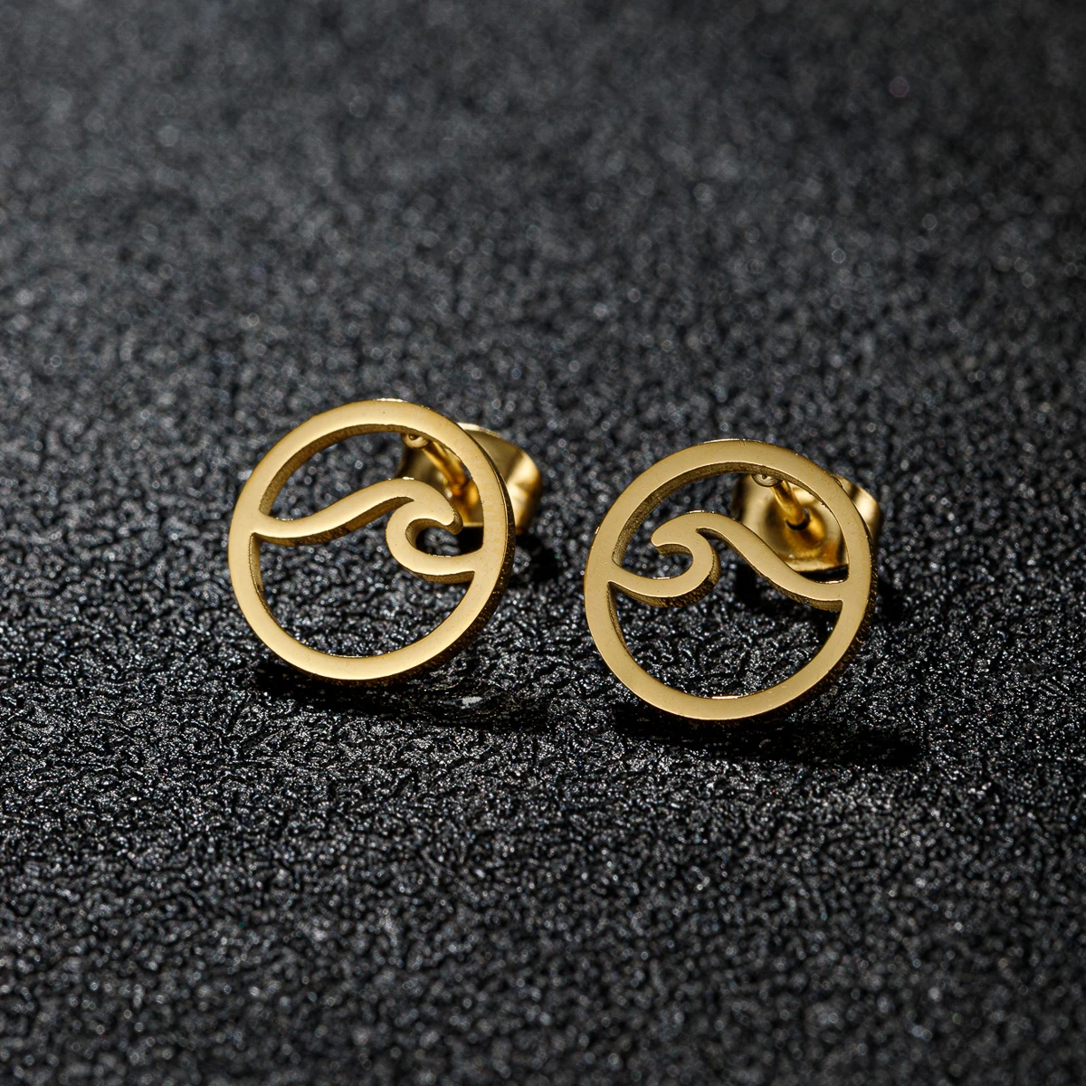 Simple Round Design Sea Wave Earings Geometric Ocean Surf Stud Earrings Stainless Steel Jewelry Gift Wholesale Pendientes - view 3