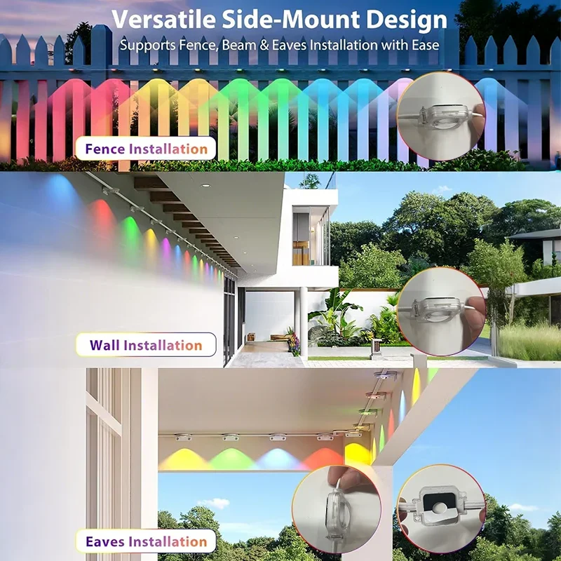 Lumières extérieures permanentes intelligentes RGBIC avant-toit lumières App et télécommande IP67 éclairage étanche pour la décoration de noël du toit de la maison
