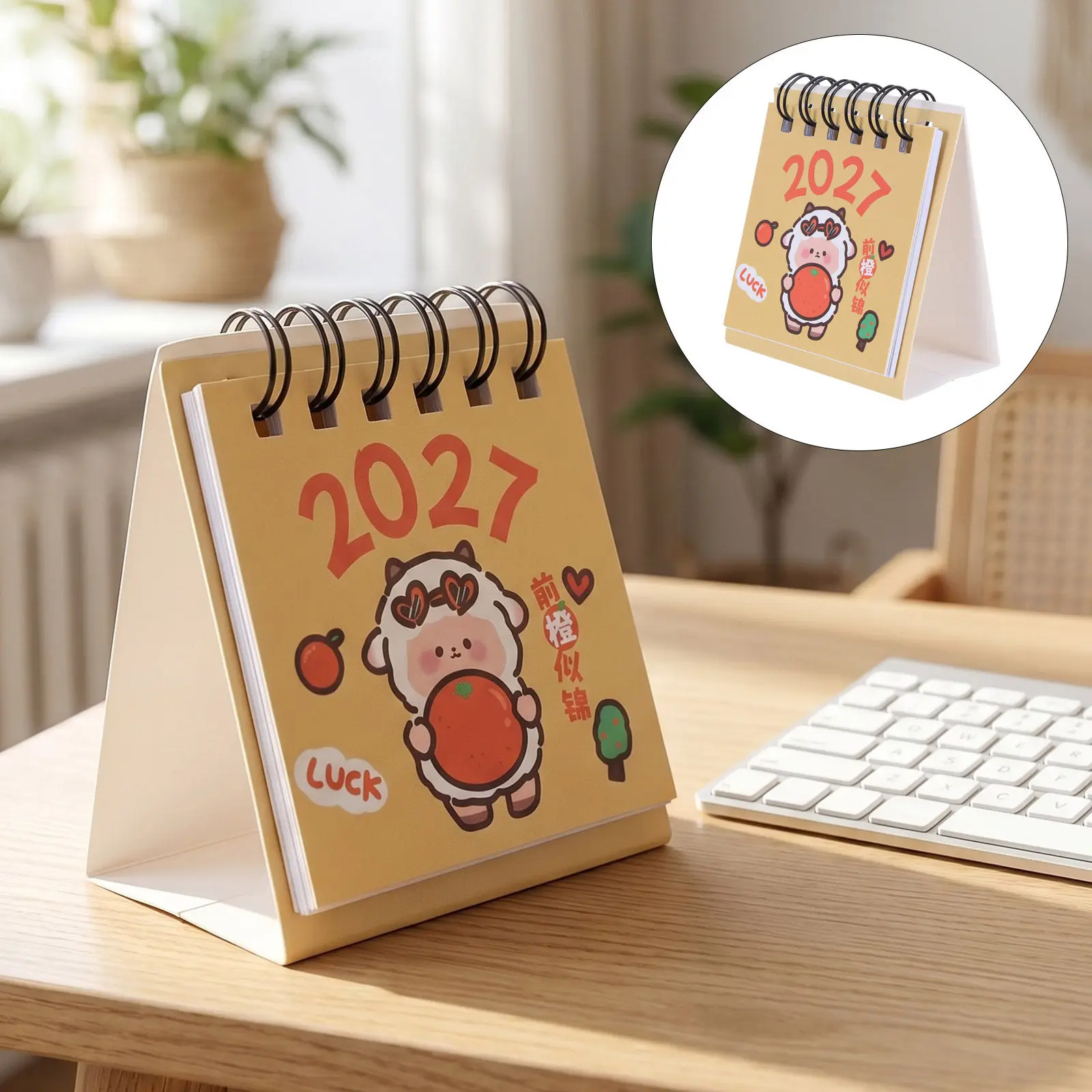 Mini Desk Calendar 2026-2027 Small Standing Flip Desktop Planner Thick Paper Twin-Wire Binding Compact School Office